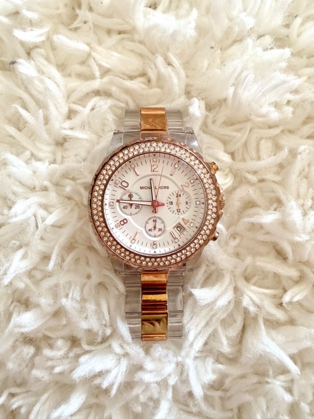 Michael Kors Womens Clear and Rose Gold Bracelet Watch (MK5323)